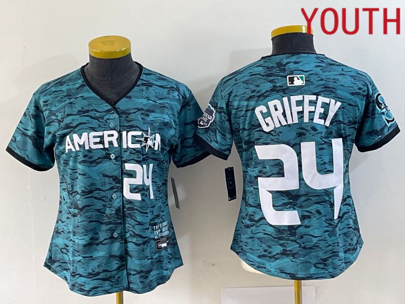 Youth Seattle Mariners 24 Griffey American League Nike Green 2023 MLB All Star Jersey